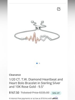 Zales Sterling Silver and 10K Rose Gold Heartbeat Heart Bolo Bracelet